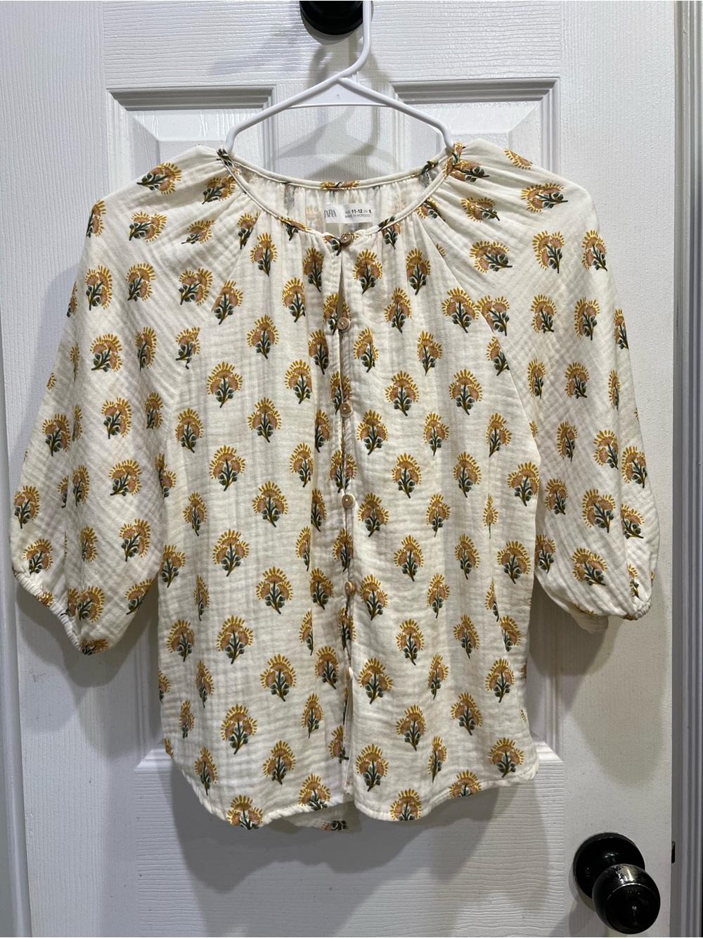 Zara Cream Blouse with Yellow Floral Print